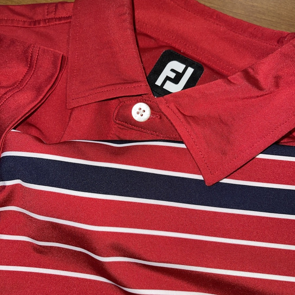 Footjoy Shirt Men M Red White‎ Stripes Short Sleeve Golf Summer
